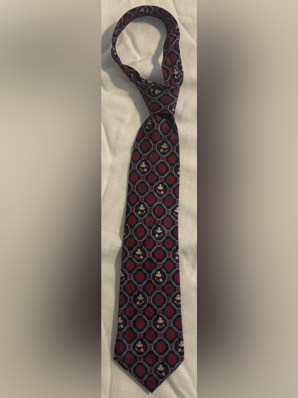 The Disney Store Mickey Mouse Disney 100% Silk Tie Red/Navy Blue/Gray Perf Cond